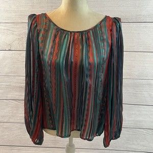 Miss O Oscar De La Renta Vintage 100% Silk Multi-Color Striped Blouse Womens 12